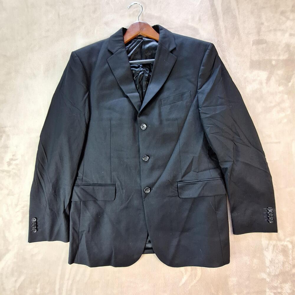 Banana Republic Suit Jacket Mens 42R Black Wool Ventless 3 Button Modern Formal
